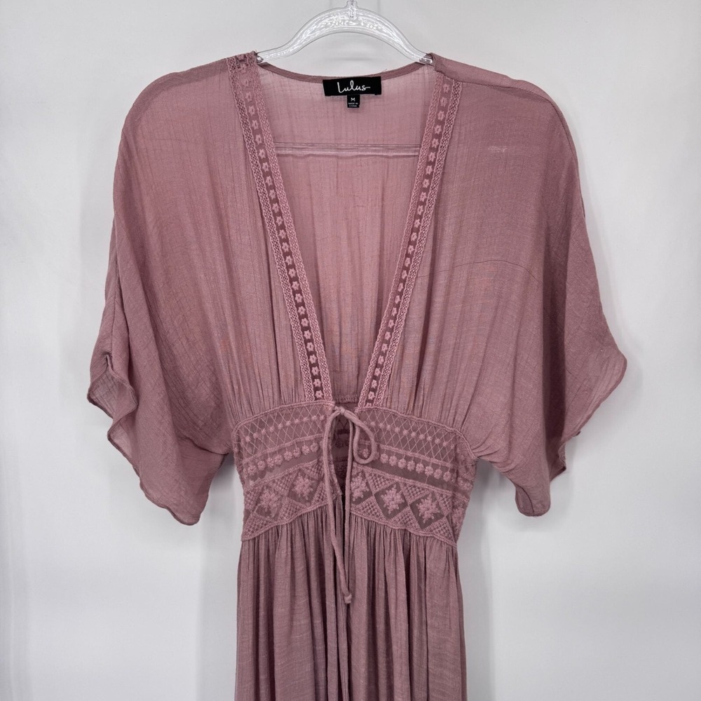 Lulus Long Duster Hippie Boho Festival Womens Medium Pink Lace Coquette - Picture 3 of 9
